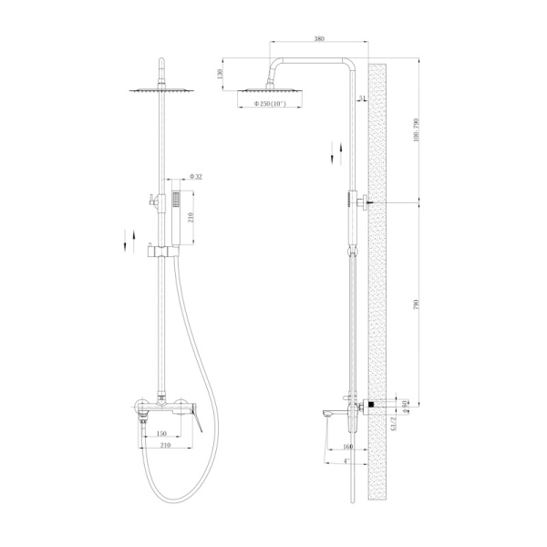 Душевая стойка со смесителем Esko Shanghai Gold ST1425SHAGold золотой сатин матовая