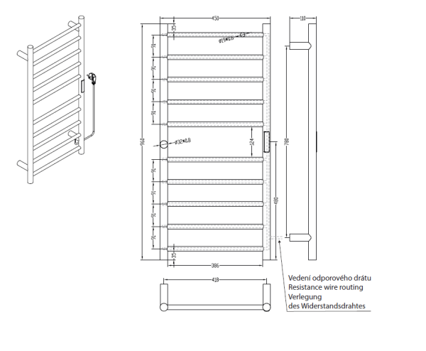 Полотенцесушитель электрический Bemeta 704151041 сталь полированная 130W