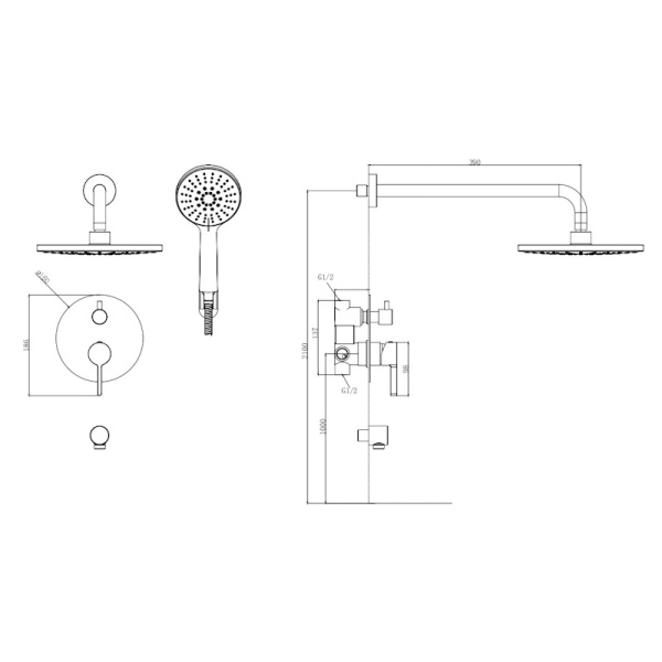 Душевой комплект со смесителем Voda Vessel Black VSLB Set_3in1 черный матовый встраиваемый