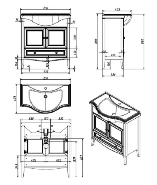 Тумба с раковиной Caprigo Lion 38313-036.000.00.20 80 см орех античный