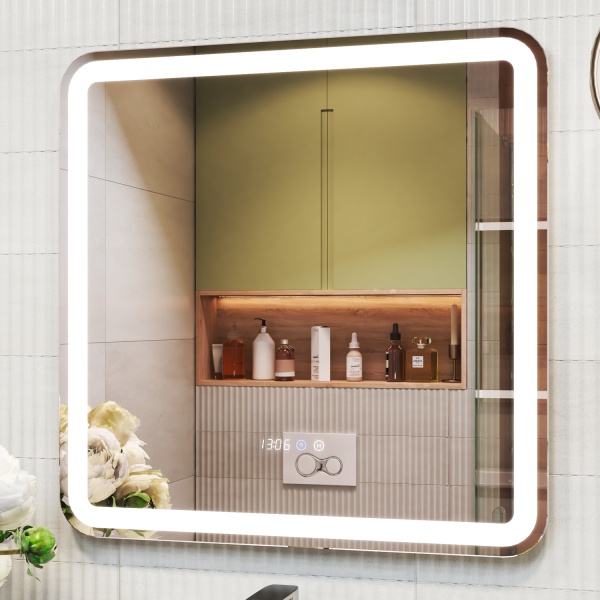 Зеркало Vigo Grani(Bora) Luxe 70x80 z.GRI.70.Luxe с подсветкой, часами и сенсором