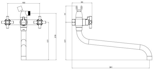 Смеситель для ванны и душа Voda Dive DV30 хром
