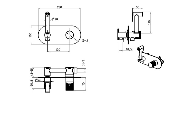 Смеситель гигиенический Boheme Stick 127-CB.2 брашированная медь