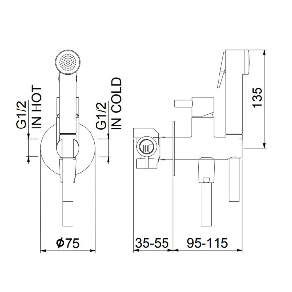 Смеситель гигиенический Webert Elio EL870303560PVC черный матовый с внутренней частью