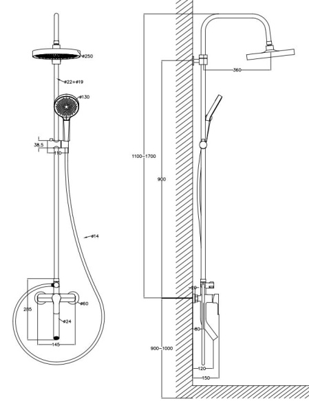 Душевая стойка со смесителем Voda Wave VST3300WA хром