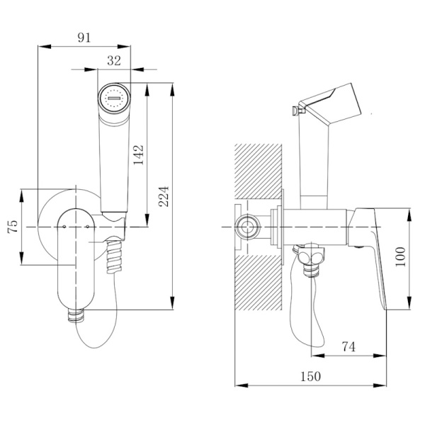 Смеситель гигиенический Voda Shore SHR01B черный матовый встраиваемый