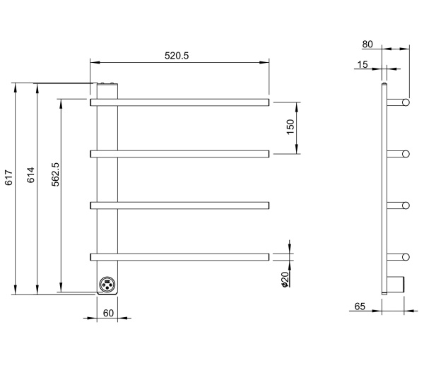 Полотенцесушитель электрический Wonzon & Woghand Nürnberg WW-AL344-BN никель брашированный