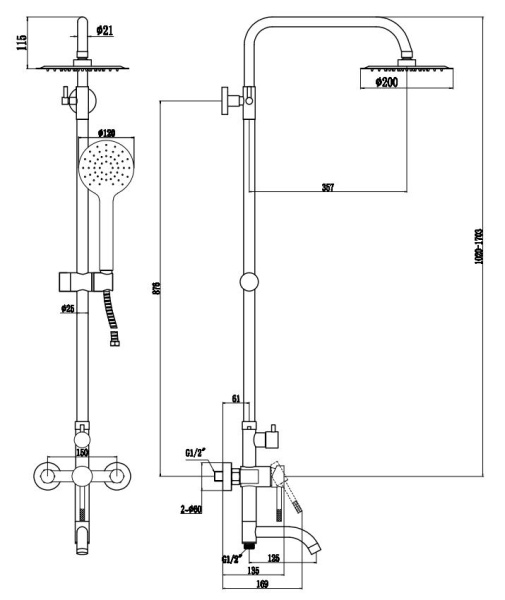 Душевая стойка со смесителем Voda Vessel VST220VSLBlack черная