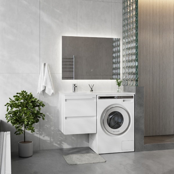 Тумба под стиральную машину Onika Флэтон 105808 60 см белая подвесная (раковина Марсал 120)