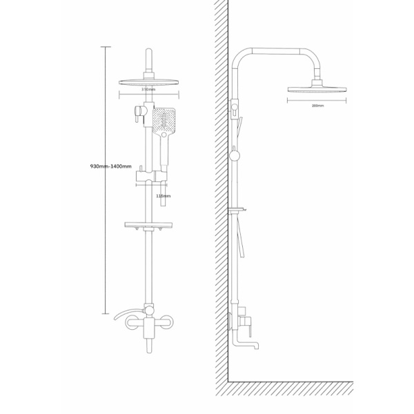 Душевая стойка со смесителем Voda VST112Black черная матовая