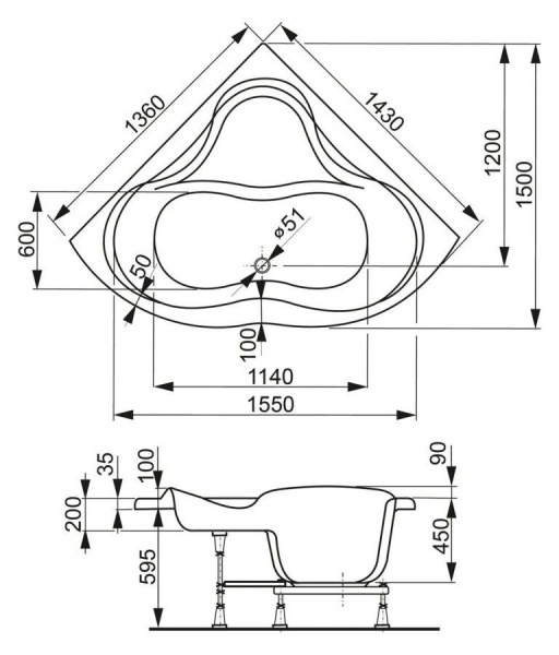 Ванна акриловая Vagnerplast Iris 143x145 VPBA143IRI3X-04