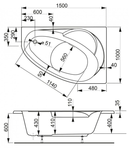 Ванна акриловая Vagnerplast Flora 150x100 R VPBA151FLA3PX-04