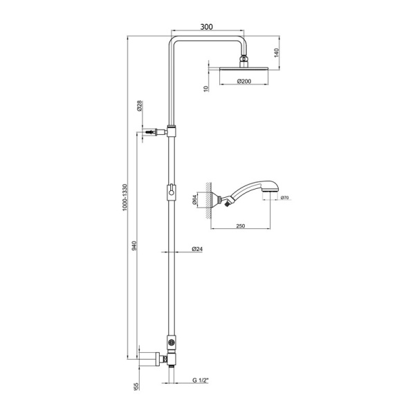 Душевая стойка со смесителем Webert Shower Set AC0729015PVC хром глянцевый без смесителя