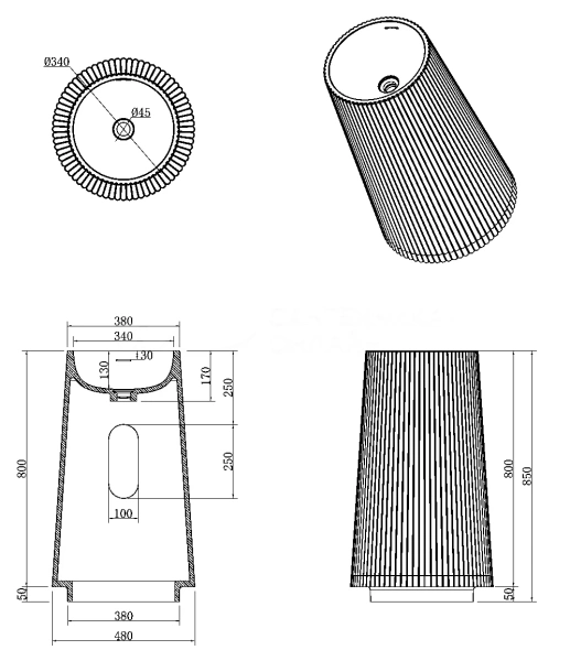 Напольная раковина Boheme Torre 50 см 801-Torre-LP gold
