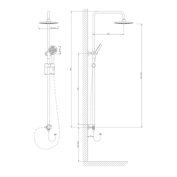 Душевая стойка со смесителем Voda VST1000-3 черная с хромом глянцевая