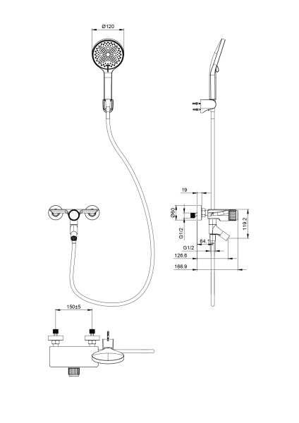 Смеситель для ванны Wonzon & Woghand WW-FE05L221-BGG темный графит брашированный с душевым гарнитуром