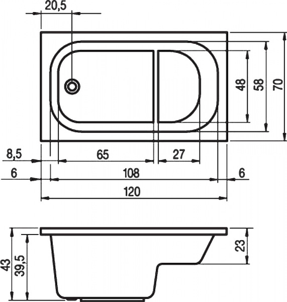 Ванна акриловая Riho Petit 120x70 B149001005 пристенная