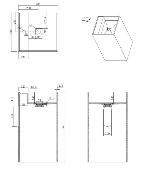 Напольная раковина Boheme Cube 50 см 802-MW белая
