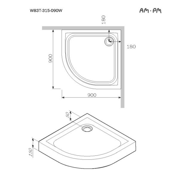 Душевой поддон Am.Pm Like 90x90 W83T-315-090W белый