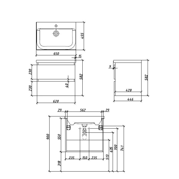 Тумба с раковиной Caprigo Forte 36110-SF027 60 см белая