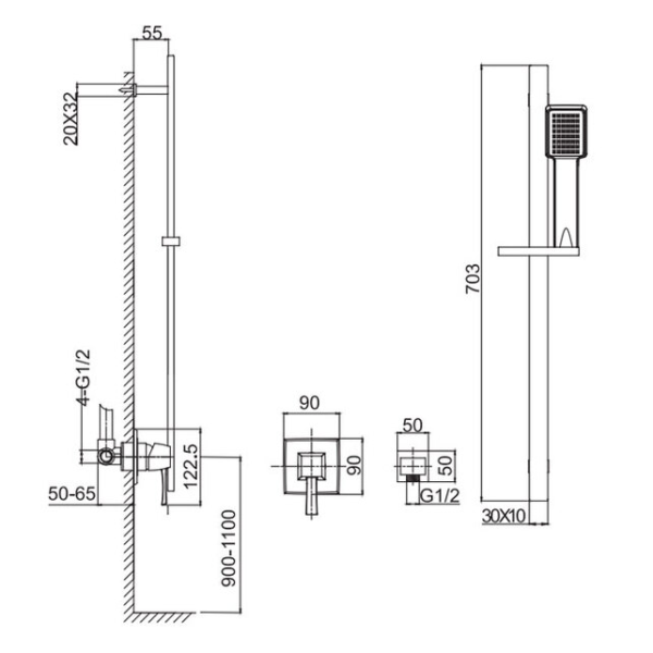 Душевой комплект со смесителем Caprigo Diamante 50-115-oro золото