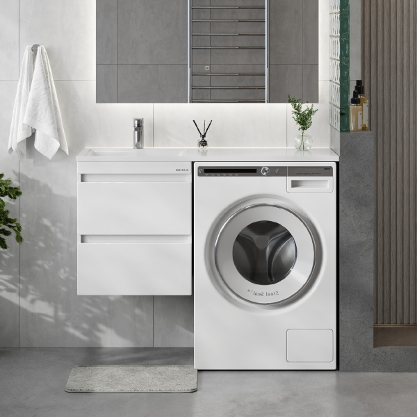 Тумба под стиральную машину Onika Флэтон 105808 60 см белая подвесная (раковина Марсал 120)