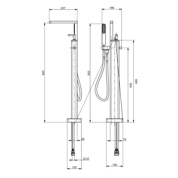 Смеситель напольный Webert Living LV851101560 черный матовый с душевым гарнитуром