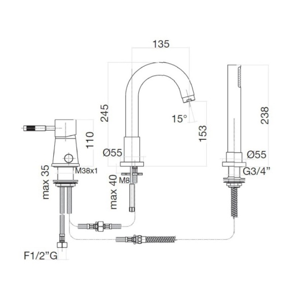 Смеситель на борт ванны Webert Rimini RI850701560 черный матовый