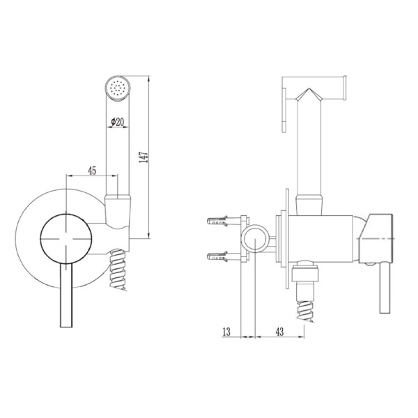 Смеситель гигиенический Esko SMH01Black черный матовый встраиваемый