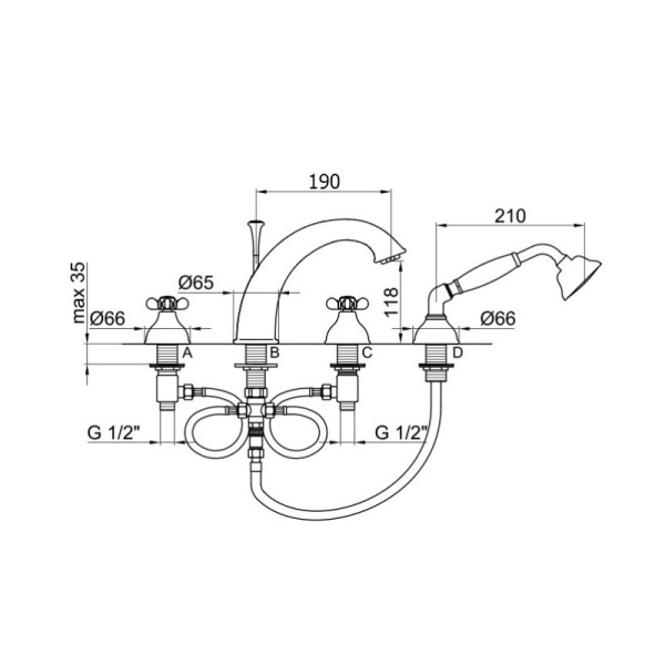 Смеситель на борт ванны Webert Ottocento OT730101065 бронза матовый