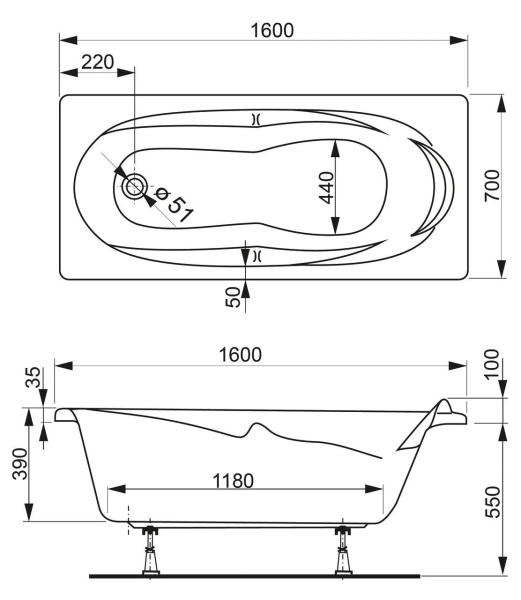Ванна акриловая Vagnerplast Kleopatra 160x70 VPBA167KLE2X-04
