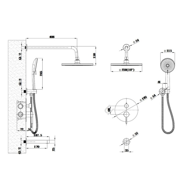 Душевой комплект со смесителем Esko 7in1SCGold золотой сатин матовый встраиваемый