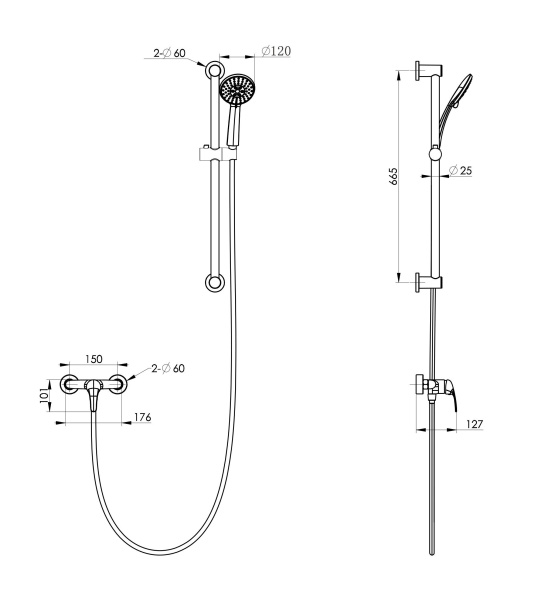 Смеситель для душа Wonzon & Woghand WW-4570-CR хром глянцевый с гарнитуром