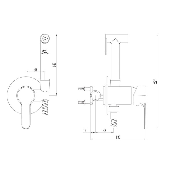 Смеситель гигиенический Esko SMH01 хром глянцевый встраиваемый