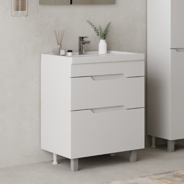 Тумба под раковину Onika Ламина 107070 65 см белая напольная (раковина Фостер 70)