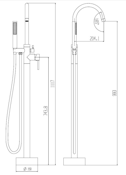 Смеситель напольный Esko F1B черный матовый