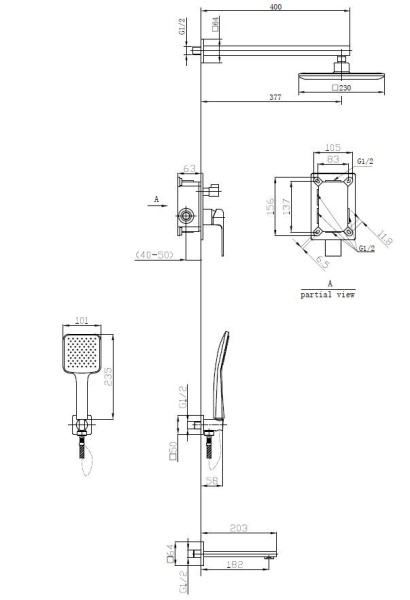 Душевой комплект со смесителем Esko Samara 7in1SMR хром встраиваемый