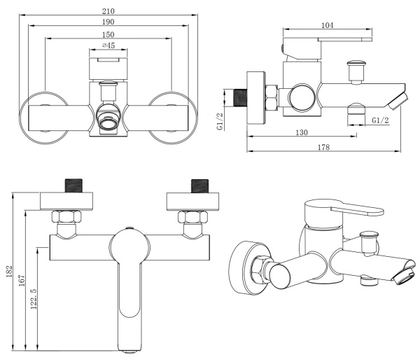 Смеситель для ванны Esko Orlando OL 54 сатин матовый