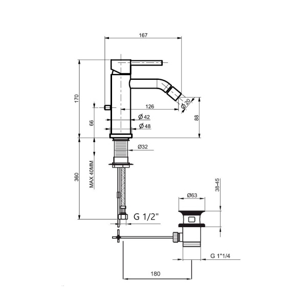 Смеситель для биде Webert Elio EL840102560 черный матовый