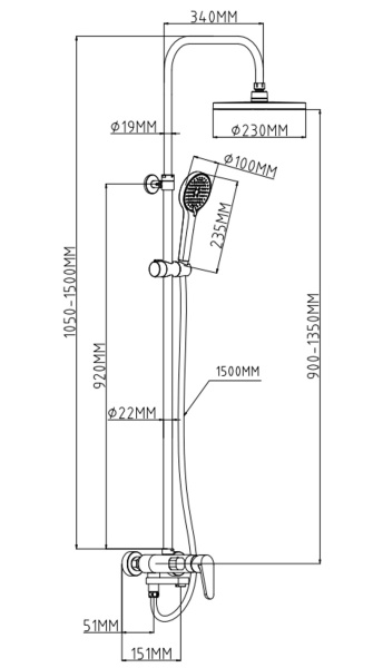 Душевая стойка со смесителем Esko Kazan ST225KZ хром