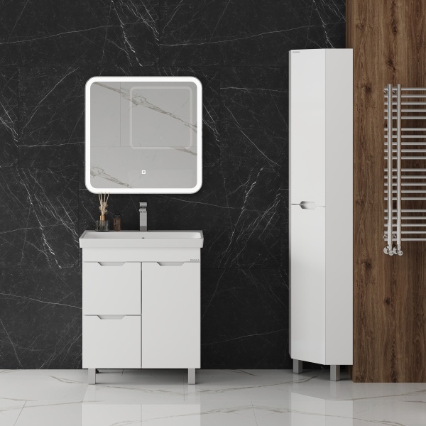 Тумба под раковину Onika Айленд 108070 80 см белая напольная с бельевой корзиной (раковина Адриана 80)