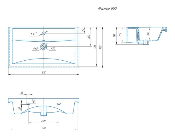 Встраиваемая раковина Kirovit Фостер 4640021064733 80 см белая