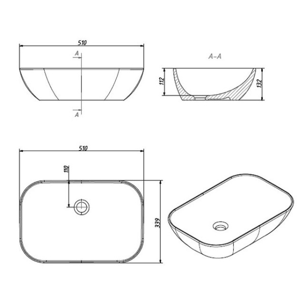 Накладная раковина Caprigo W8454 50 см белая