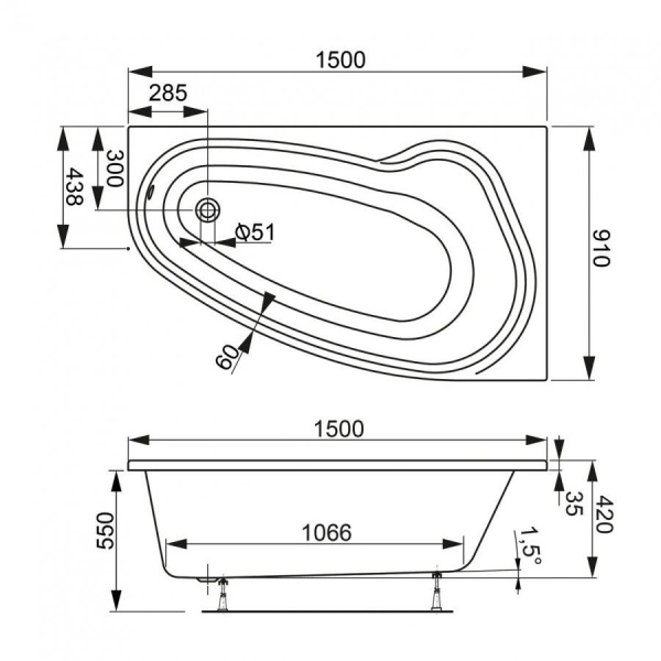 Ванна акриловая Vagnerplast Avona 150x90 R VPBA159AVO3PX-04
