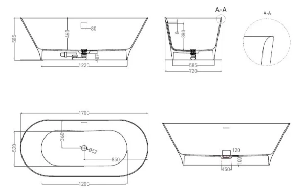 Ванна из литьевого камня Salini Mona 170x70 102912G белая глянцевая отдельно стоящая