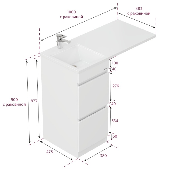 Тумба под стиральную машину Onika Милтон 103802 40 см белая напольная (раковина Марсал 100)