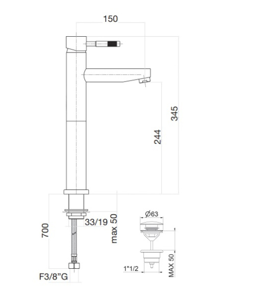 Смеситель для раковины Webert Rimini RI830402010 золото глянцевый с донным клапаном