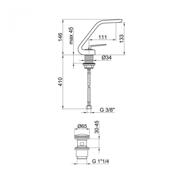Смеситель для раковины Webert Wolo WO830102564 черный матовый с донным клапаном