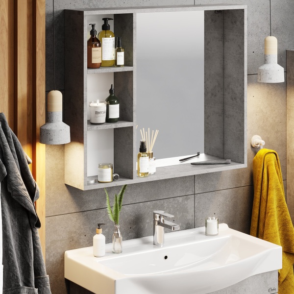 Зеркальный шкаф Onika Девис 208093 80 см бетон чикаго