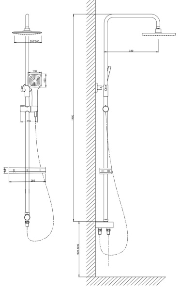 Душевая стойка со смесителем Voda VST1000-7Black черная